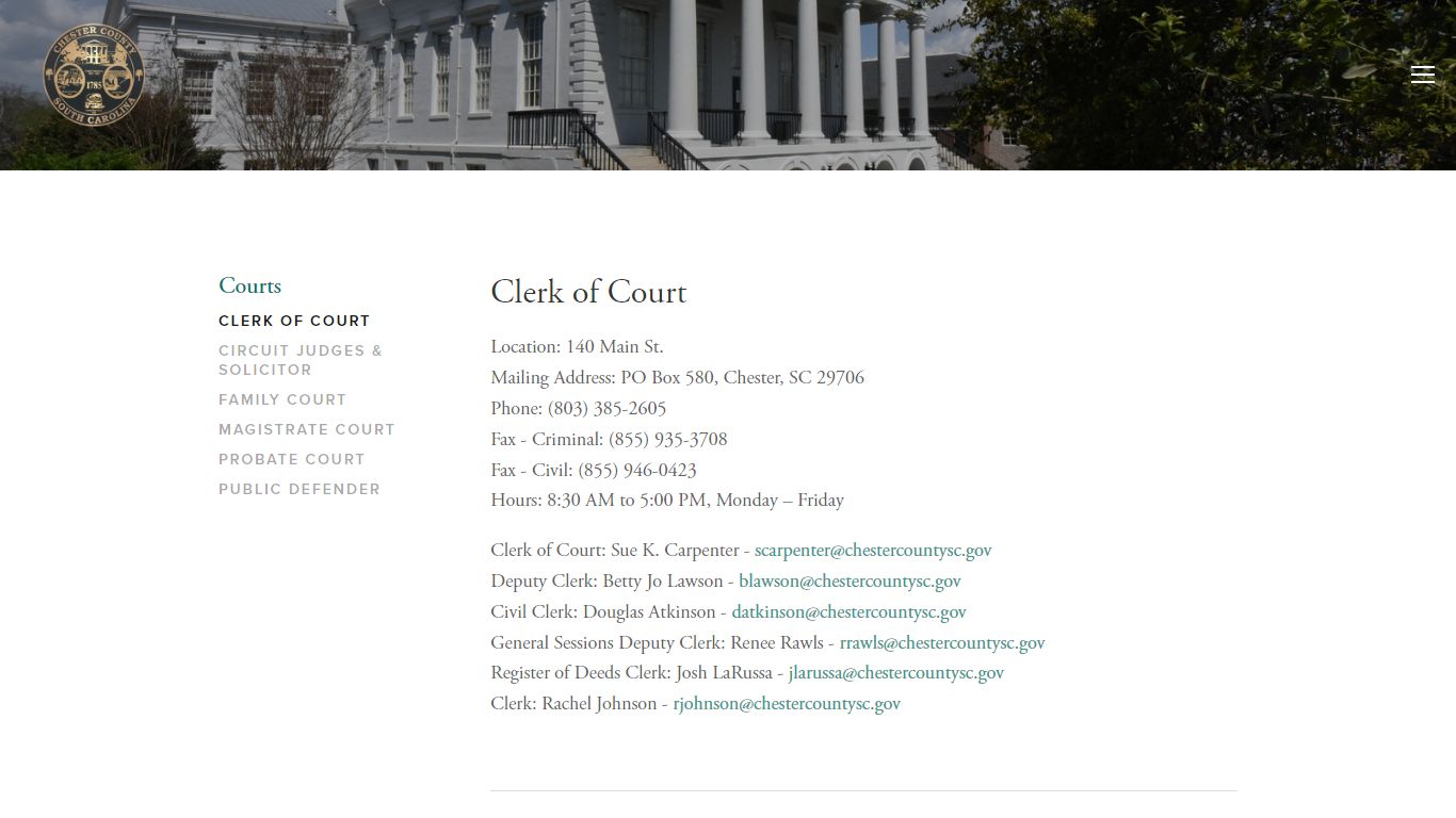 Clerk of Court — Chester County South Carolina