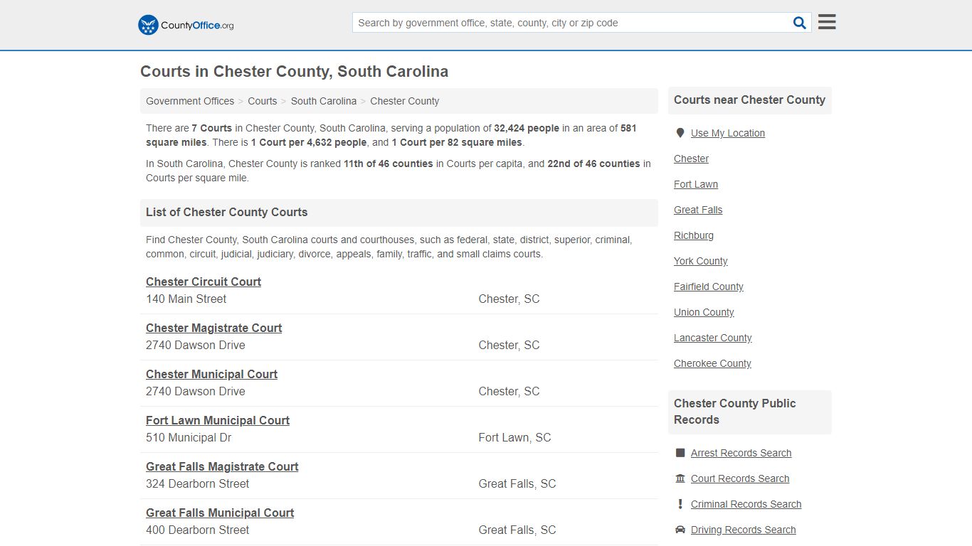 Courts - Chester County, SC (Court Records & Calendars)