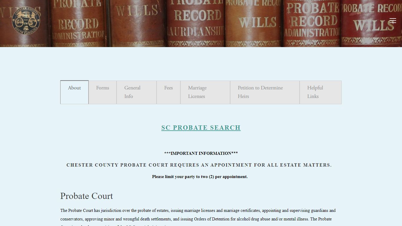 Probate Court — Chester County South Carolina